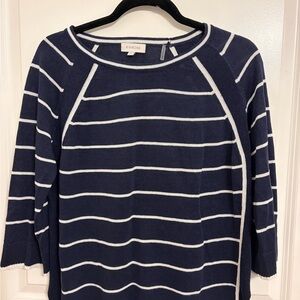 Kinross Navy & White Striped Linen Knit Top – Raglan Sleeve Pullover